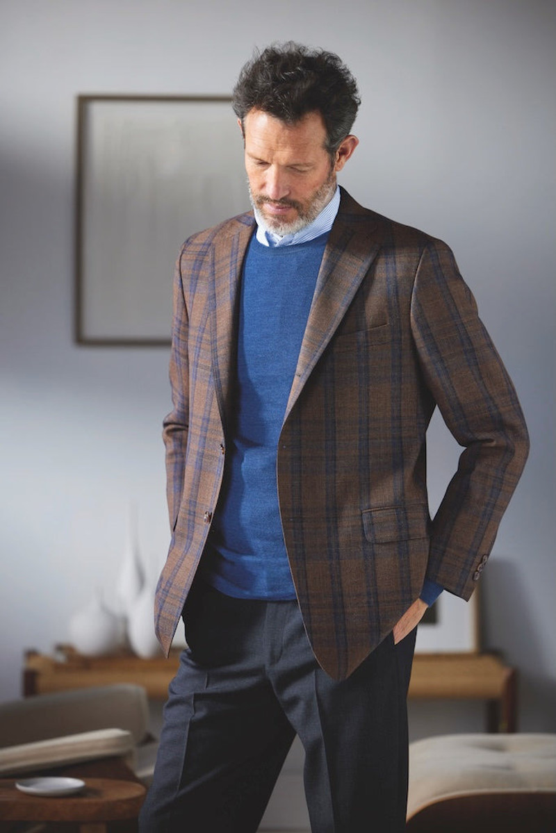 MADE-IN-USA BROWN & NAVY WINDOWPANE FOX AIR WOOL SPORT COAT 3