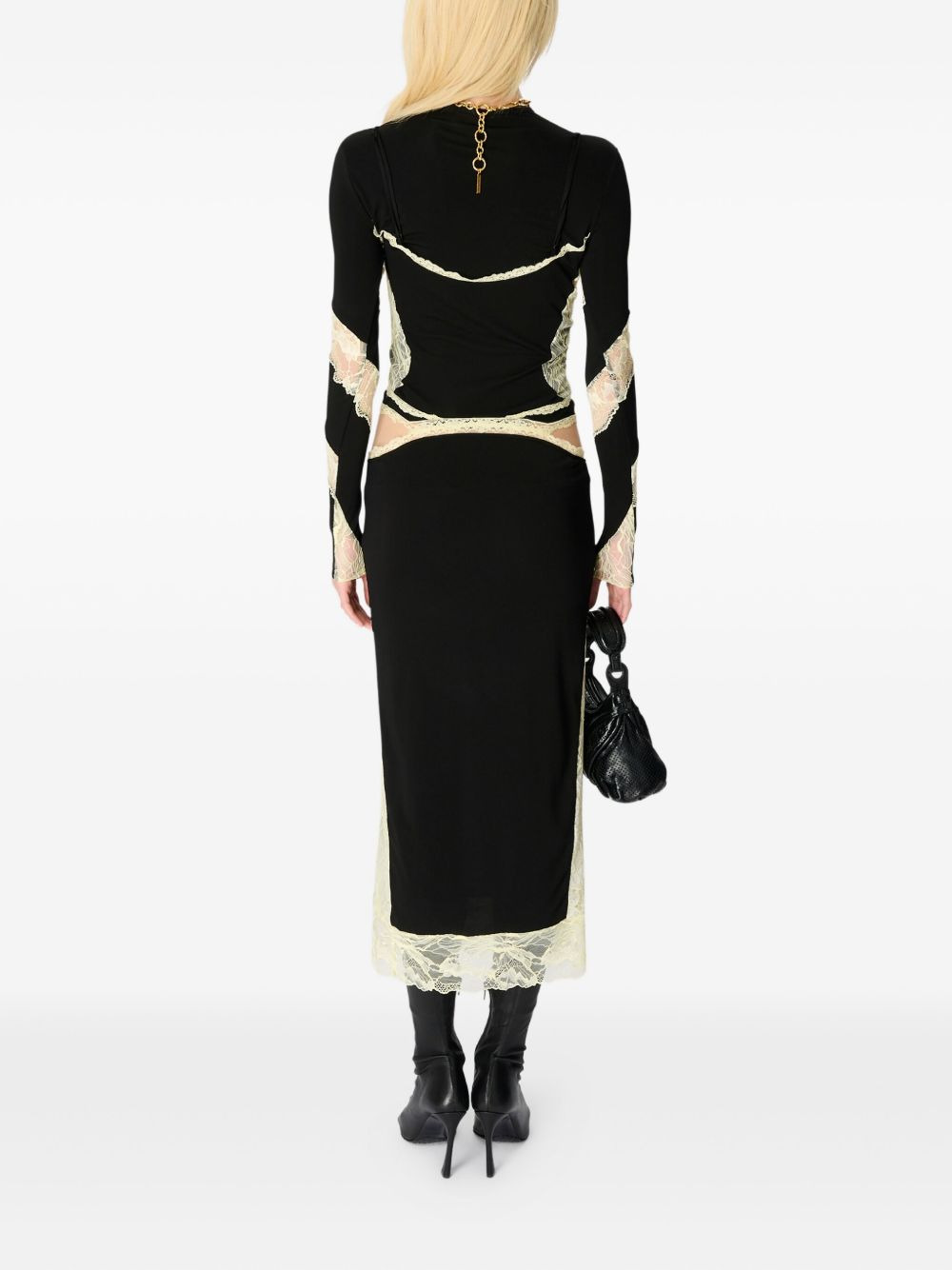 lace-insert cut-out midi dress - 3
