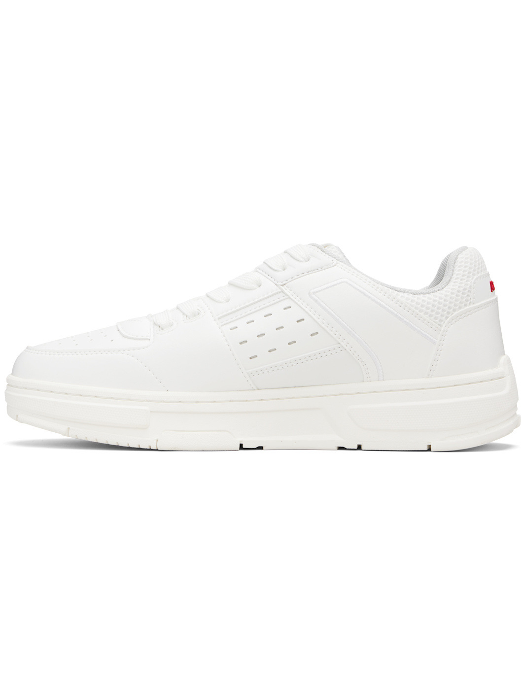 White Faux-Leather Mesh Trims Sneakers - 3