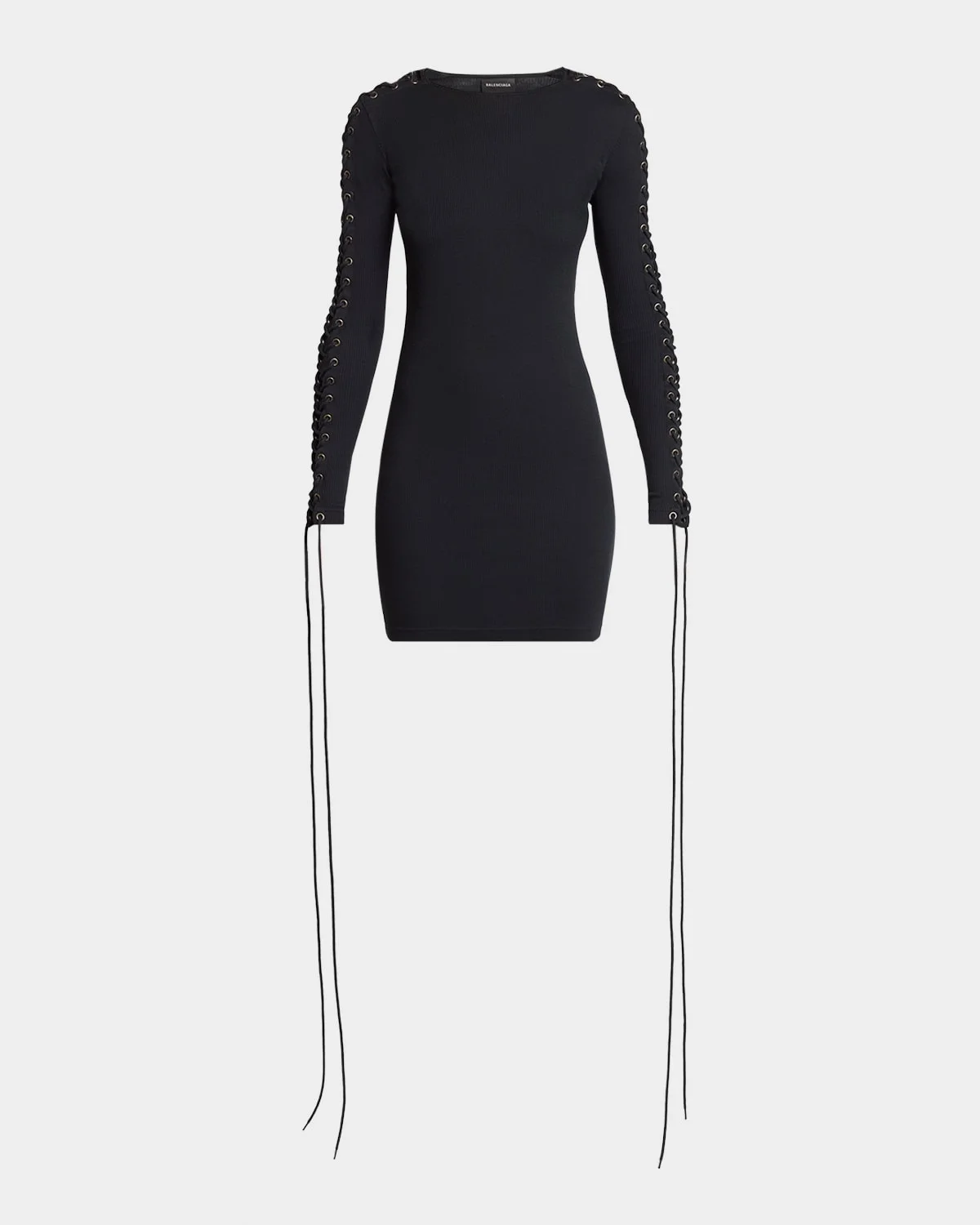 Lace-Up Long-Sleeve Rib Mini Dress - 1
