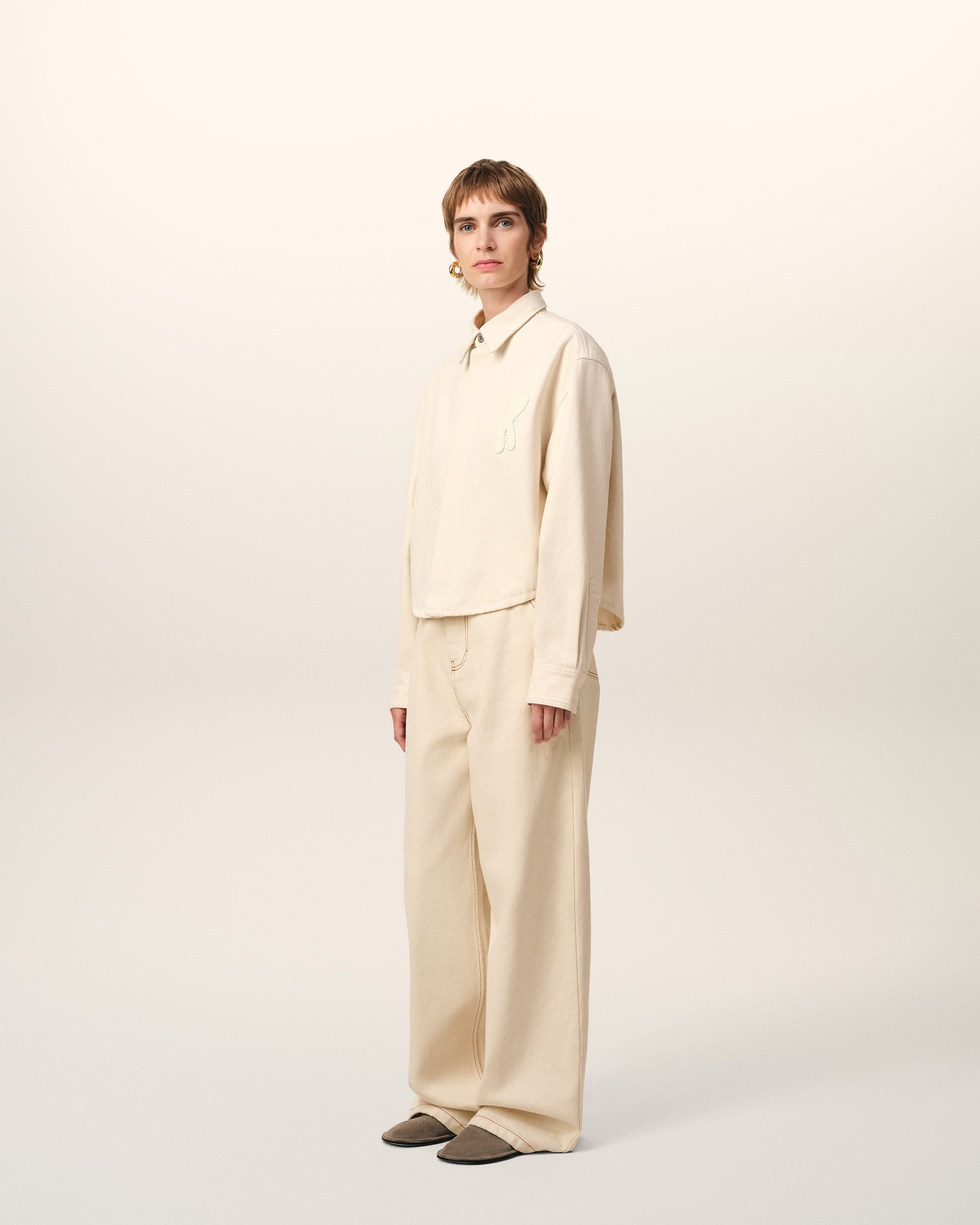 BEIGE COTTON AMI DE COEUR CROPPED SHIRT - 6