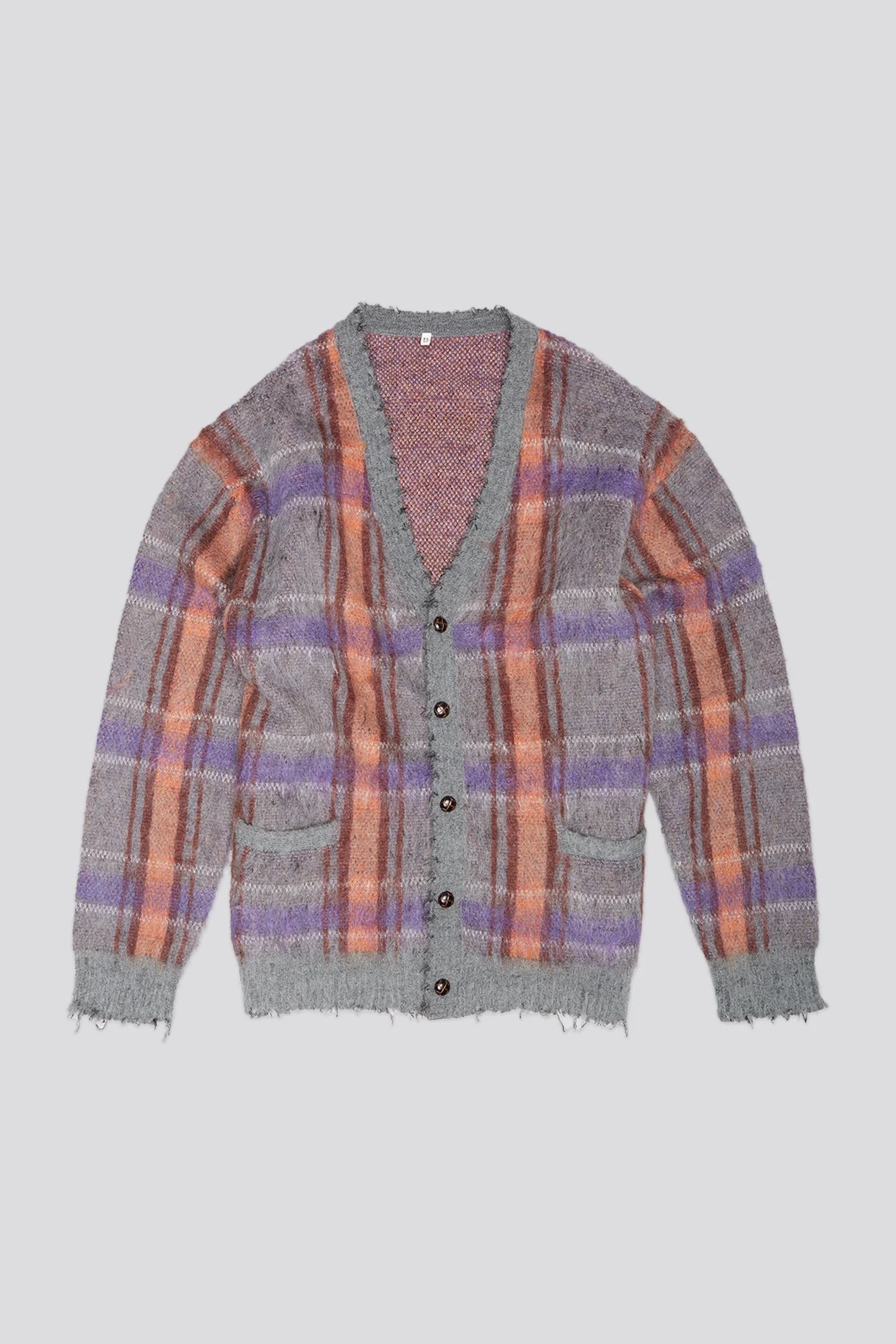 MOHAIR BOYFRIEND CARDIGAN - BROWN//ORANGE/PURPLE MOHAIR PLAID - R13 - 1