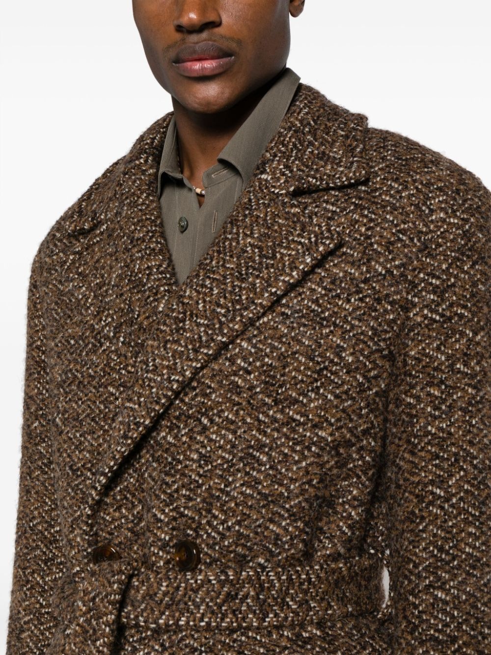 notched-lapels belted-waist coat - 5
