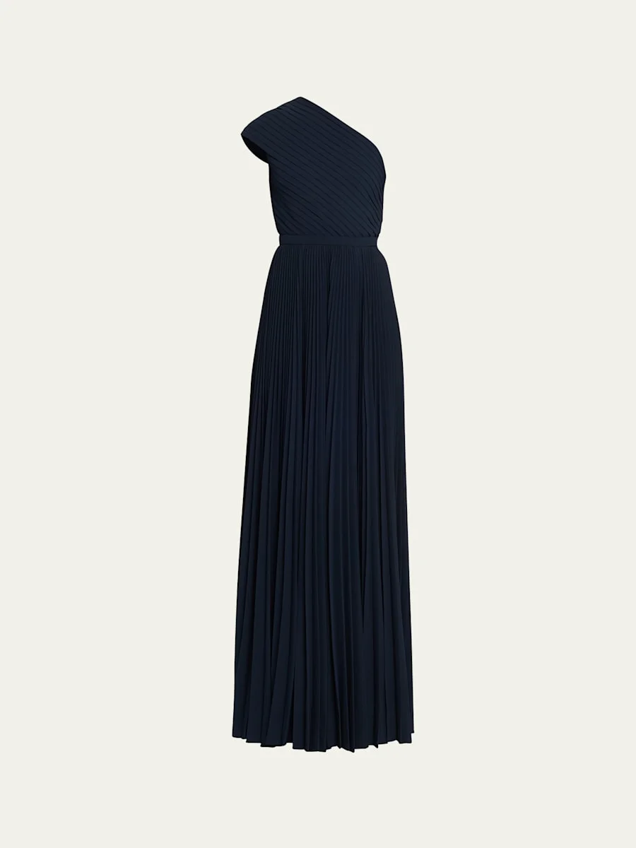 Pleated One-Shoulder Gown - 1