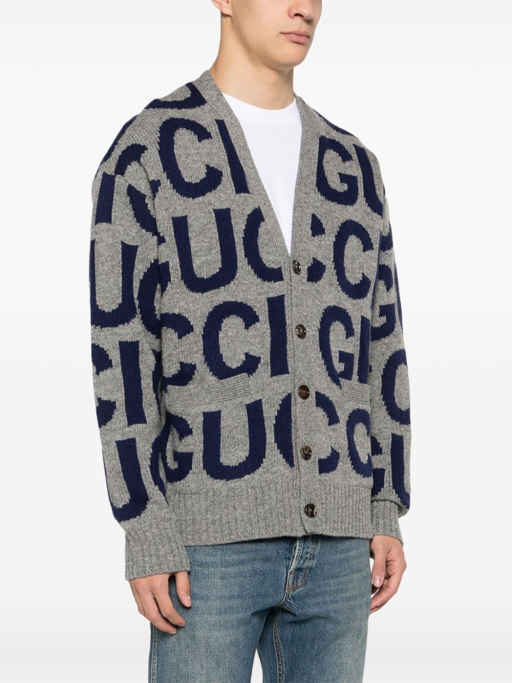 logo-intarsia wool cardigan - 3