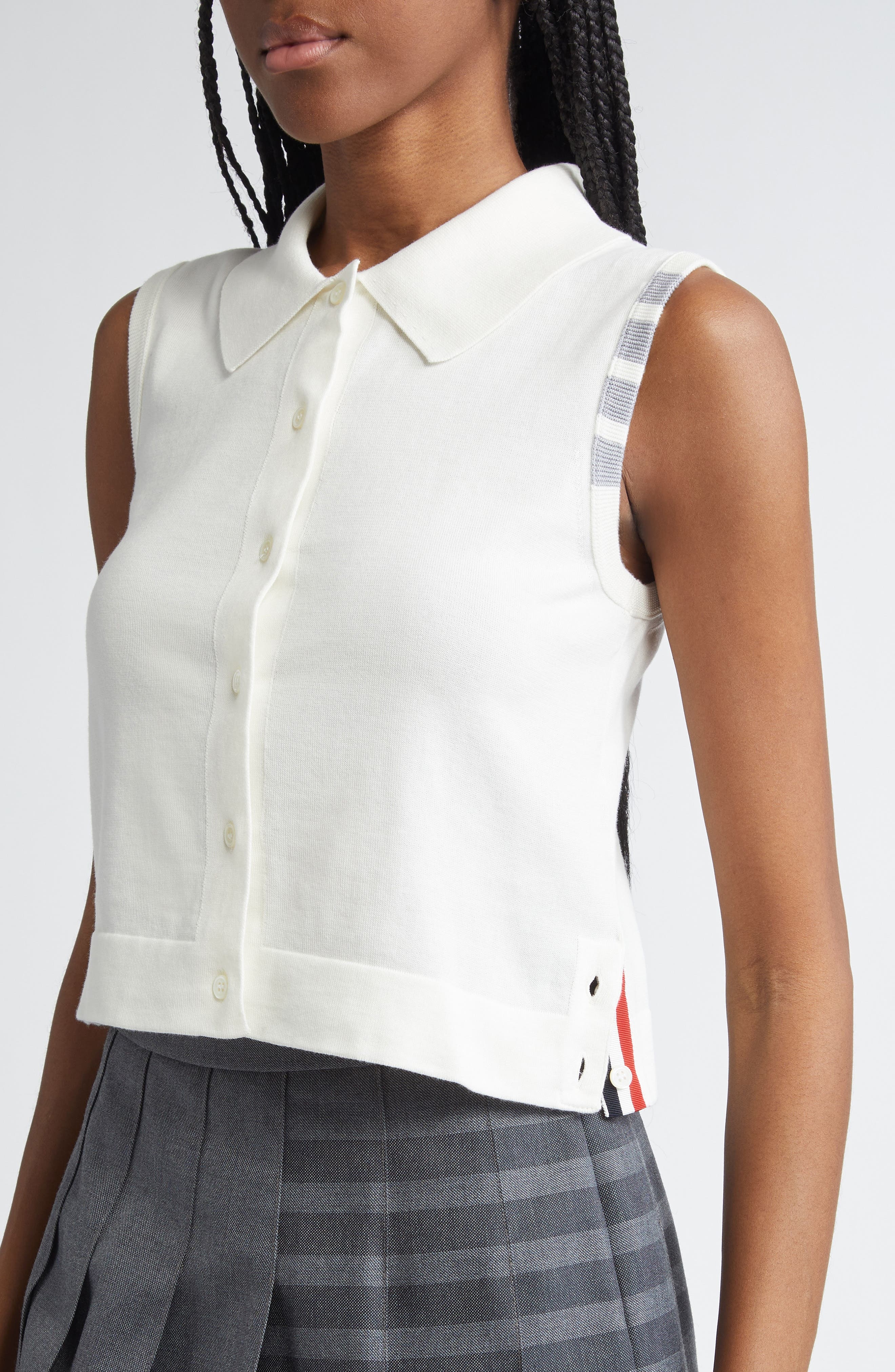 Thom Browne 4-Bar Crop Cotton Polo in White at Nordstrom - 4