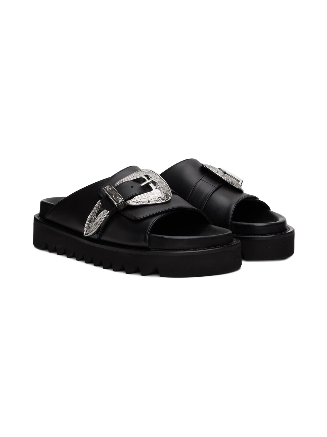 Black Pin-Buckle Sandals - 4