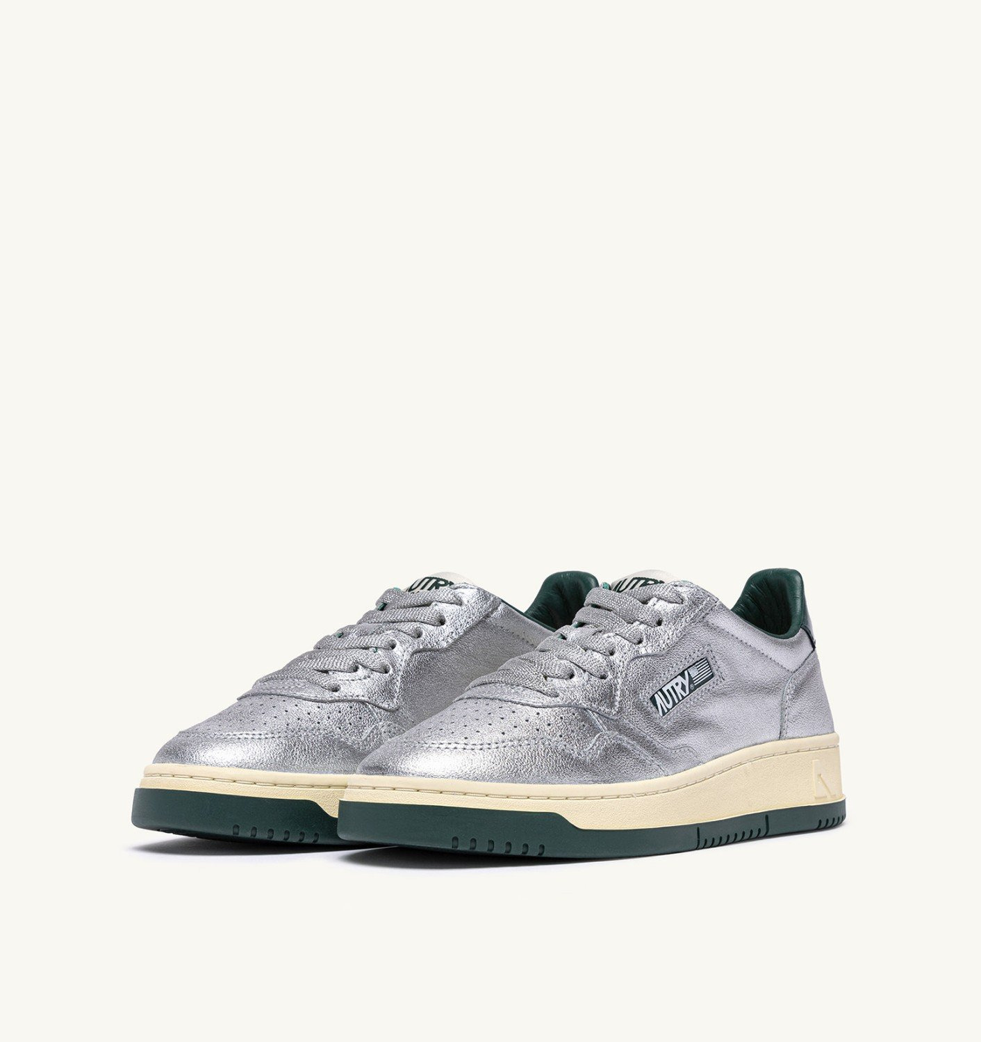MEDALIST LOW SNEAKERS IN SILVER AND BOTTLE METALIZED LEATHER - 2