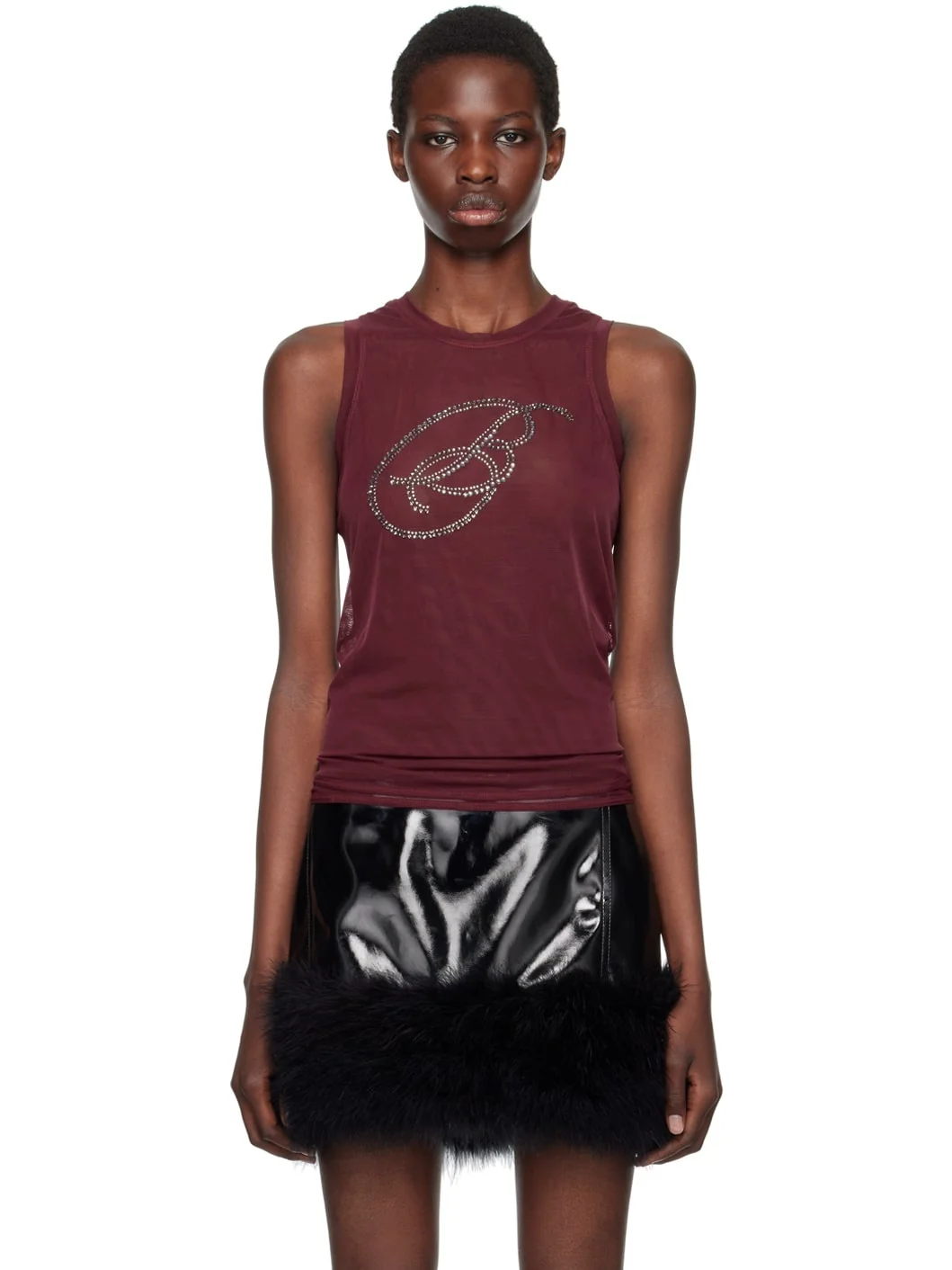 Burgundy Rhinestone B Monogram Tank Top - 1