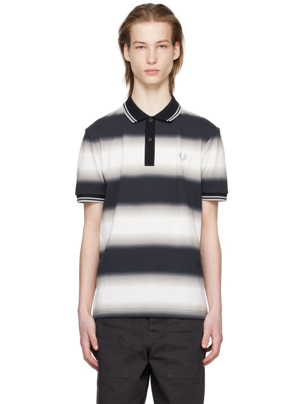 Black & White Striped Polo - 1