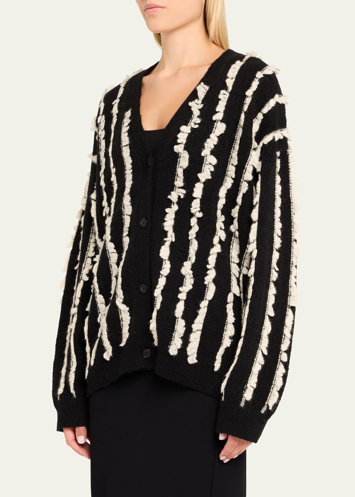 Joseph Striped Fringe V-Neck Cardigan - 4