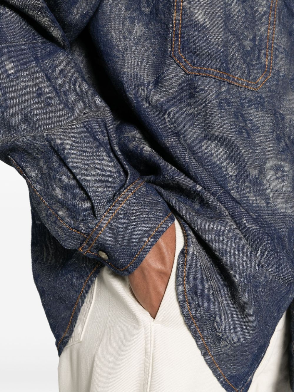 patterned-jacquard denim shirt - 5