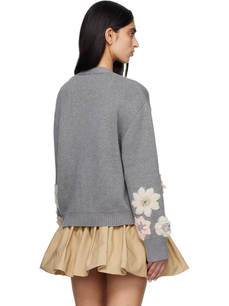 Gray Cotton Cashmere Flower Cardigan 3