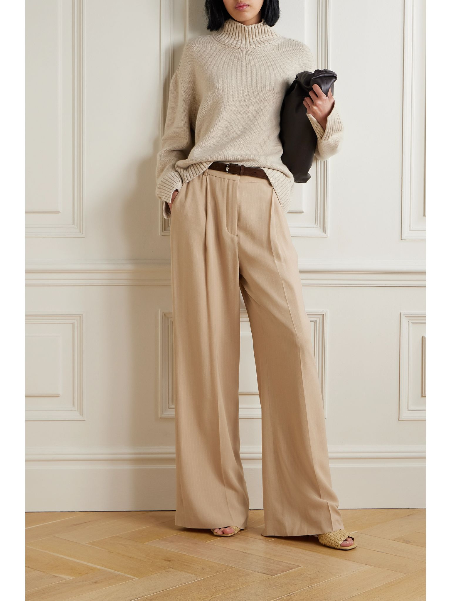 Jail pleated pinstriped silk-blend georgette wide-leg pants Beige - 2