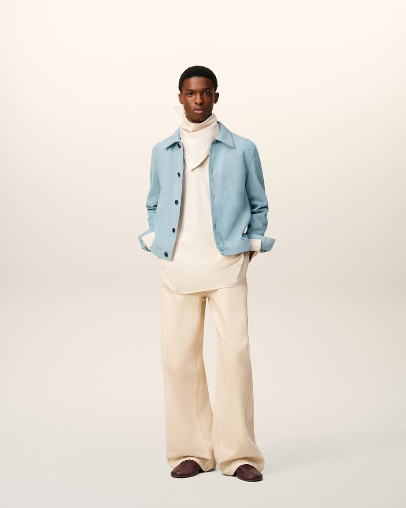 AMI Paris BLUE LEATHER BUTTONED AMI DE COEUR JACKET outlook