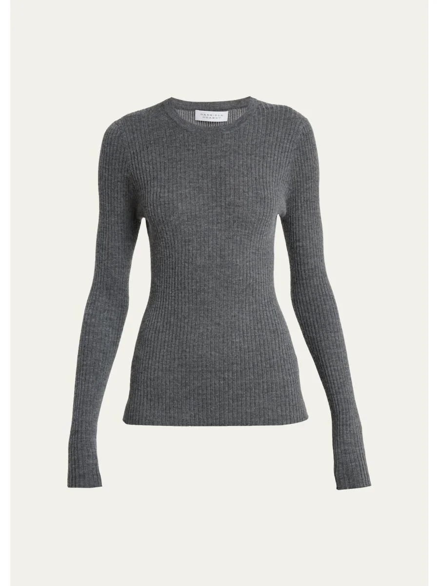 Browning Cashmere-Silk Rib Crewneck Sweater - 1