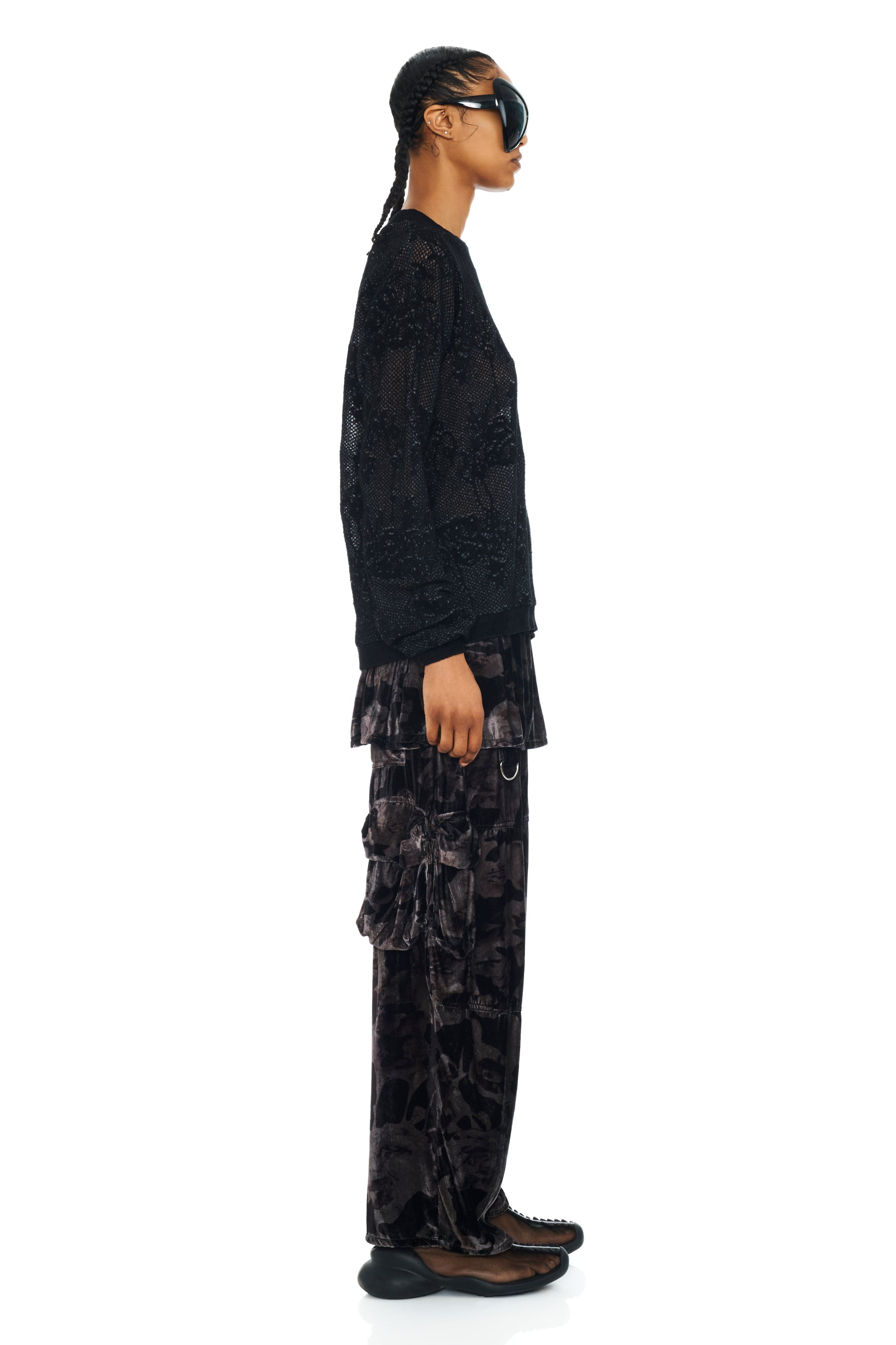 BLACK KNIT LACE WOOLLY SWEATER - 4