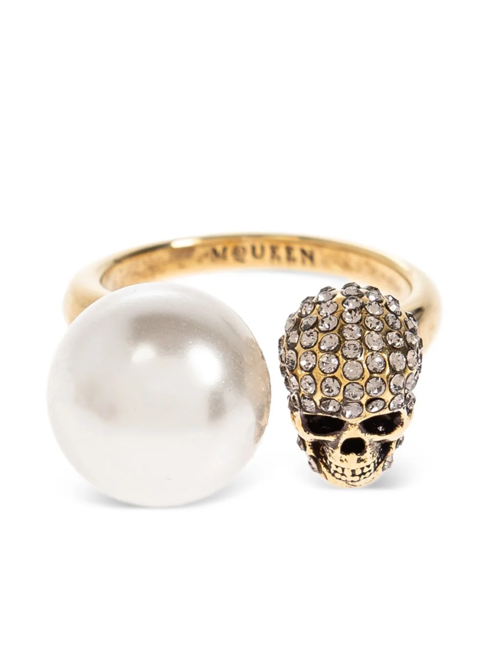 pearl-embellished skull ring - 1