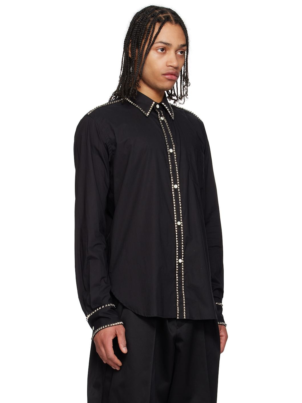 Black Regular Collar Broad Studs Shirt - 2