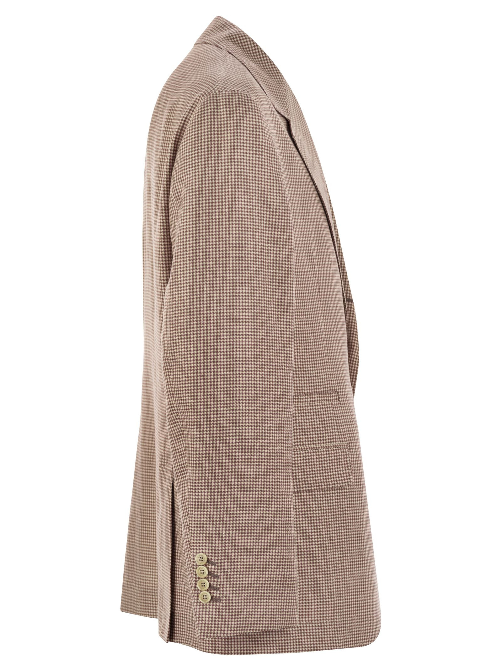 Brunello Cucinelli Men Houndstooth Wool, Linen And Silk Deconstructed Jacket - 3