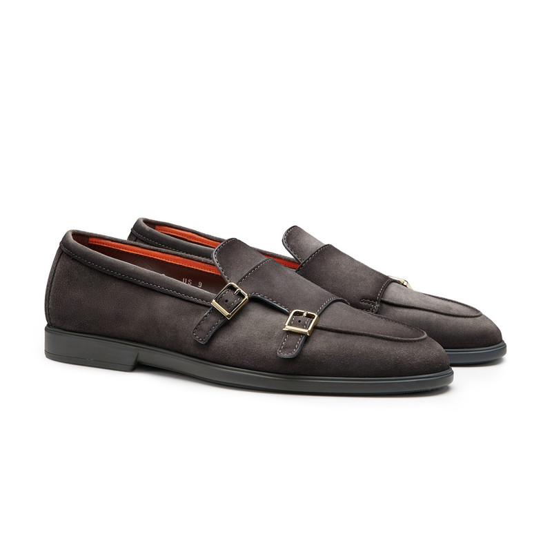 Men's grey suede double-buckle loafer 1