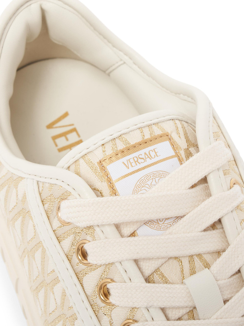 Women's Jacquard La Greca Cotton Low-Top Sneakers - Pastel Pink Multi Color Gold 5