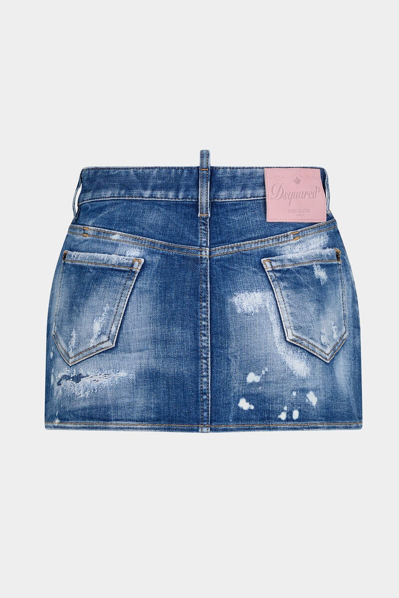 MEDIUM MENDED RIPS WASH OPEN SIDE DENIM SKIRT - 2