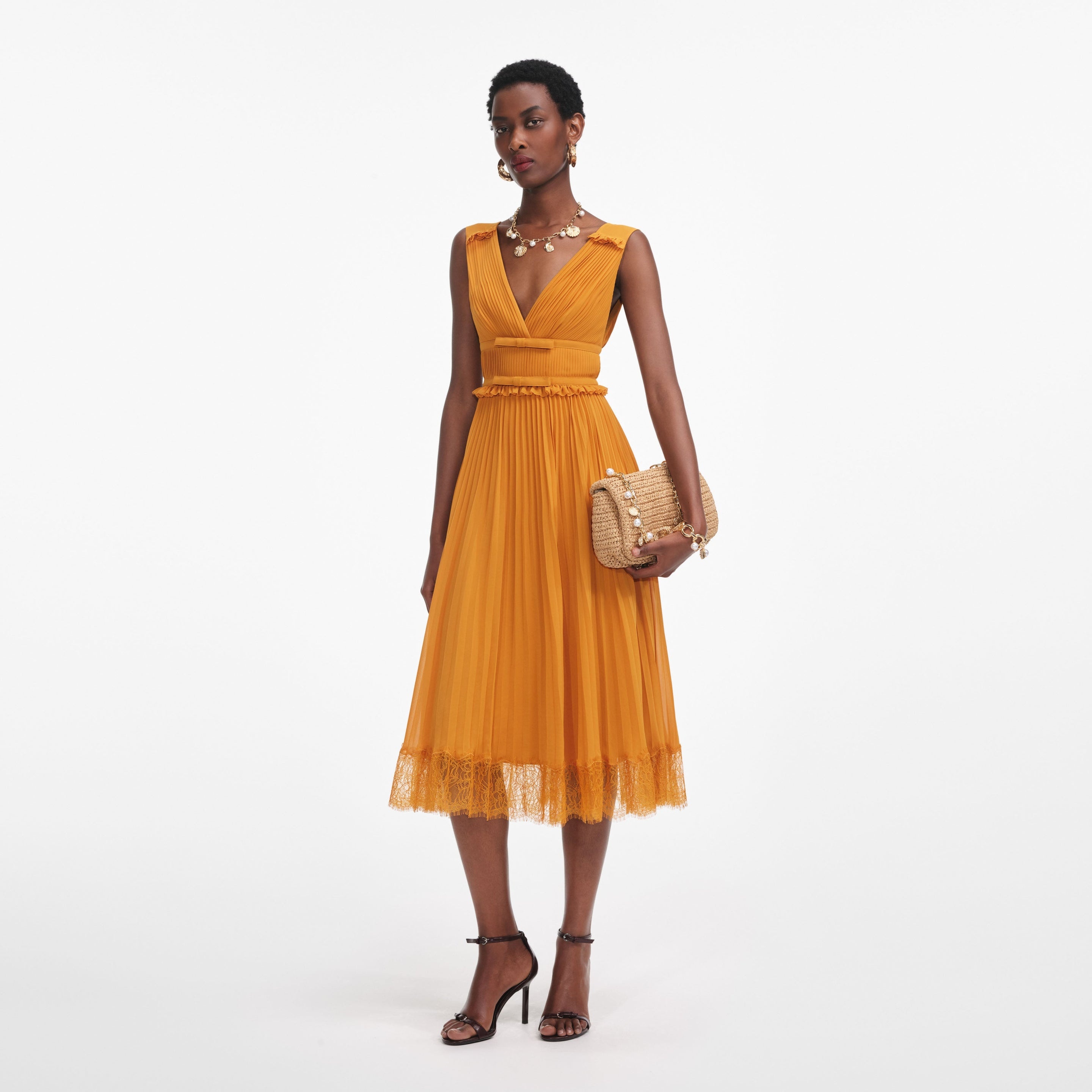 Burnt Orange Chiffon Midi Dress - 2