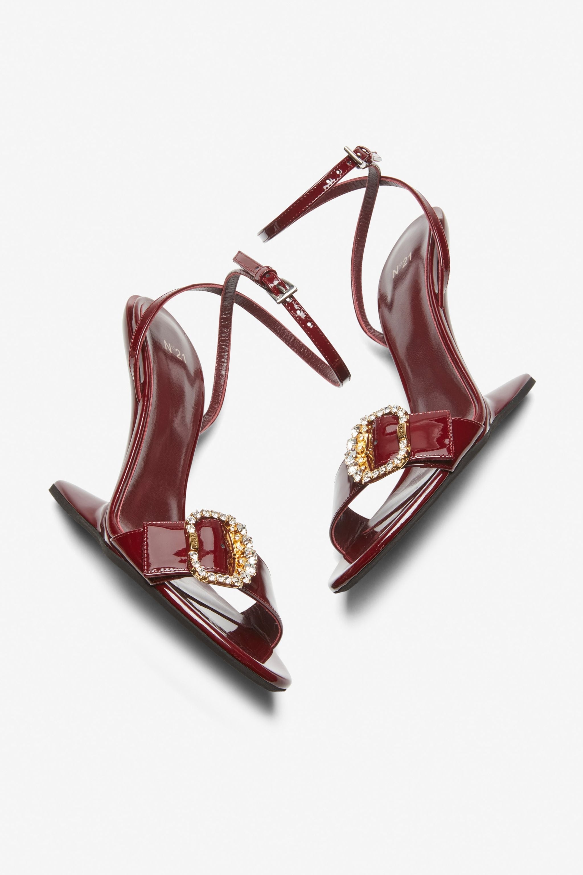 CRYSTAL-BUCKLE LEATHER SANDALS - 4
