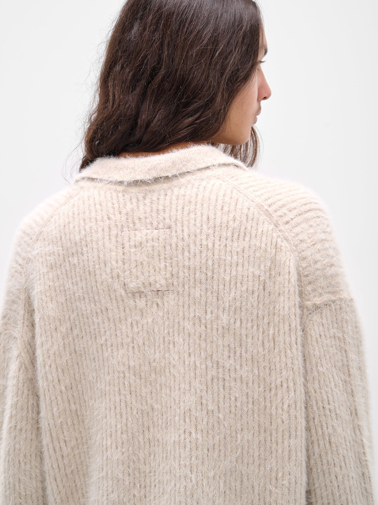Beige Rib-Knit Polo Sweater - 4