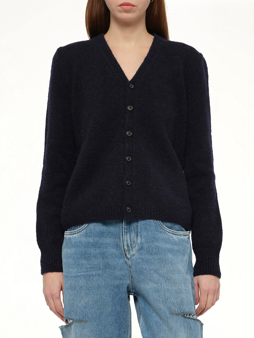 Gauge 5 Cardigan in Navy/Dark Brown - 6