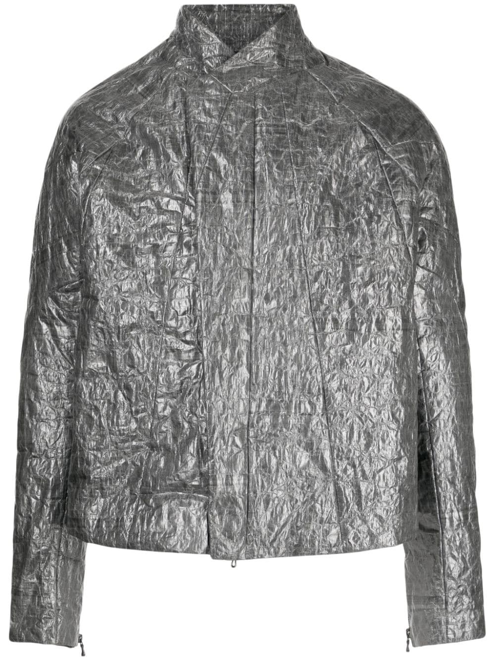metallic crinkled biker jacket - 1