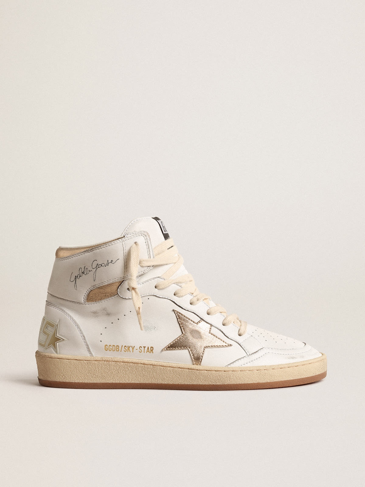 Sky-Star in white nappa leather with gold metallic leather star and heel tab - 1