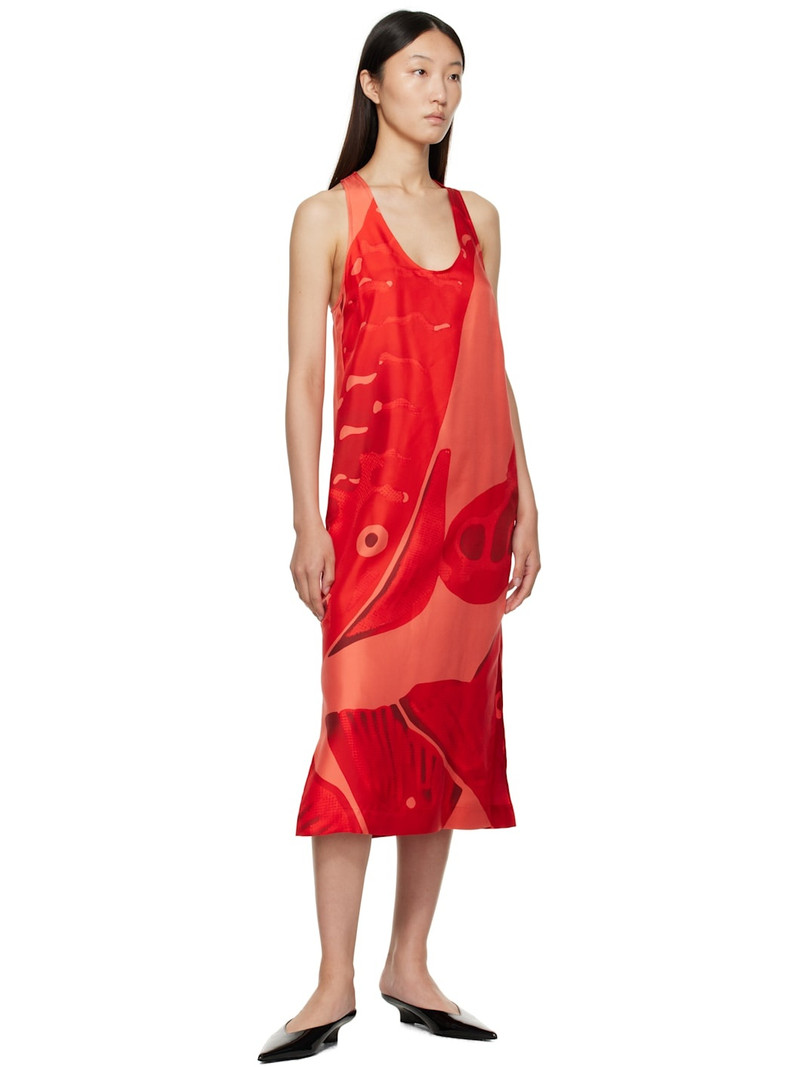 FERRAGAMO Red Fish Print Silk Maxi Dress outlook