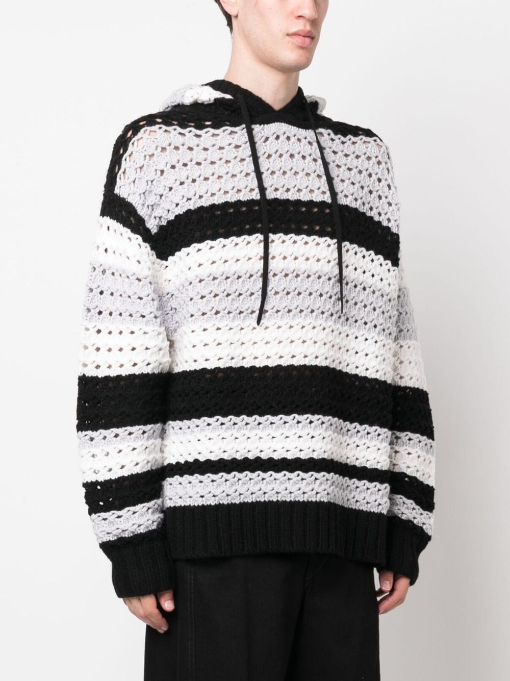 stripe-pattern hooded wool jumper - 3