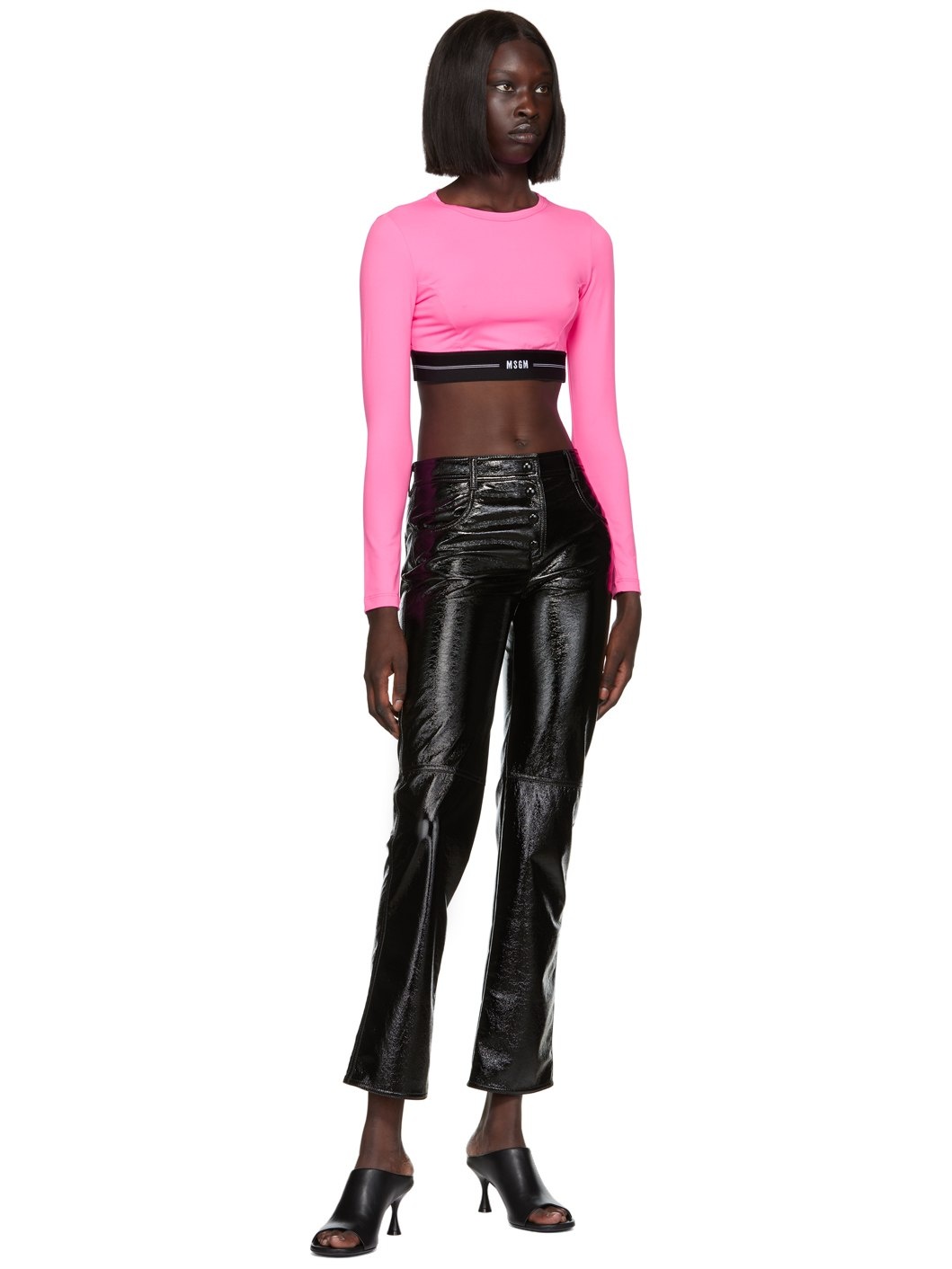 Black Crinkled Faux-Leather Pants - 4