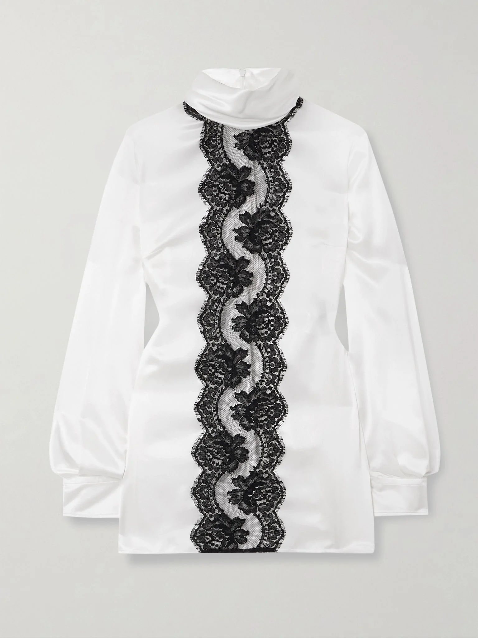 Lace-trimmed silk-blend satin turtleneck blouse White - 1
