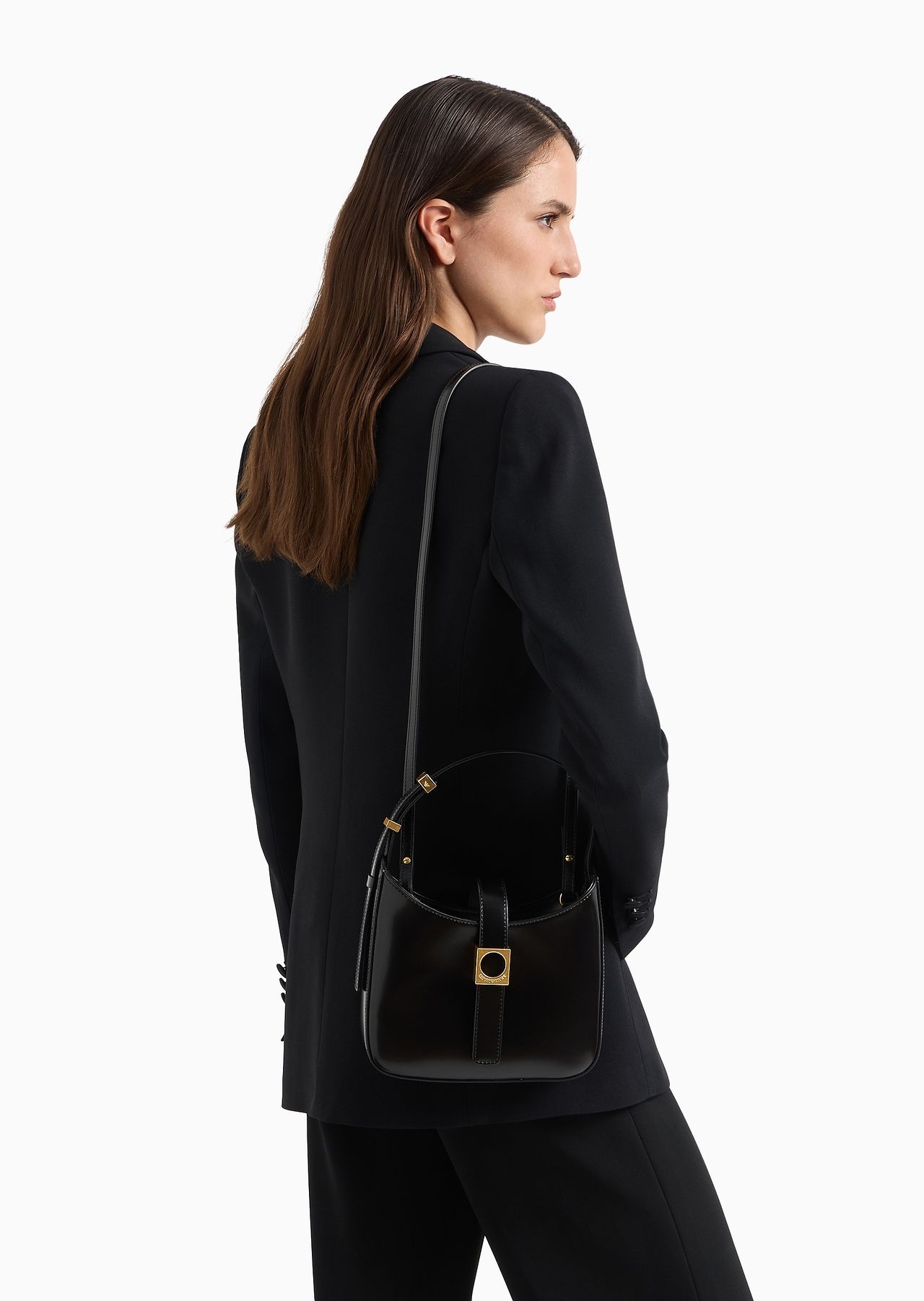 Brushed-leather hobo bag with strap - 7