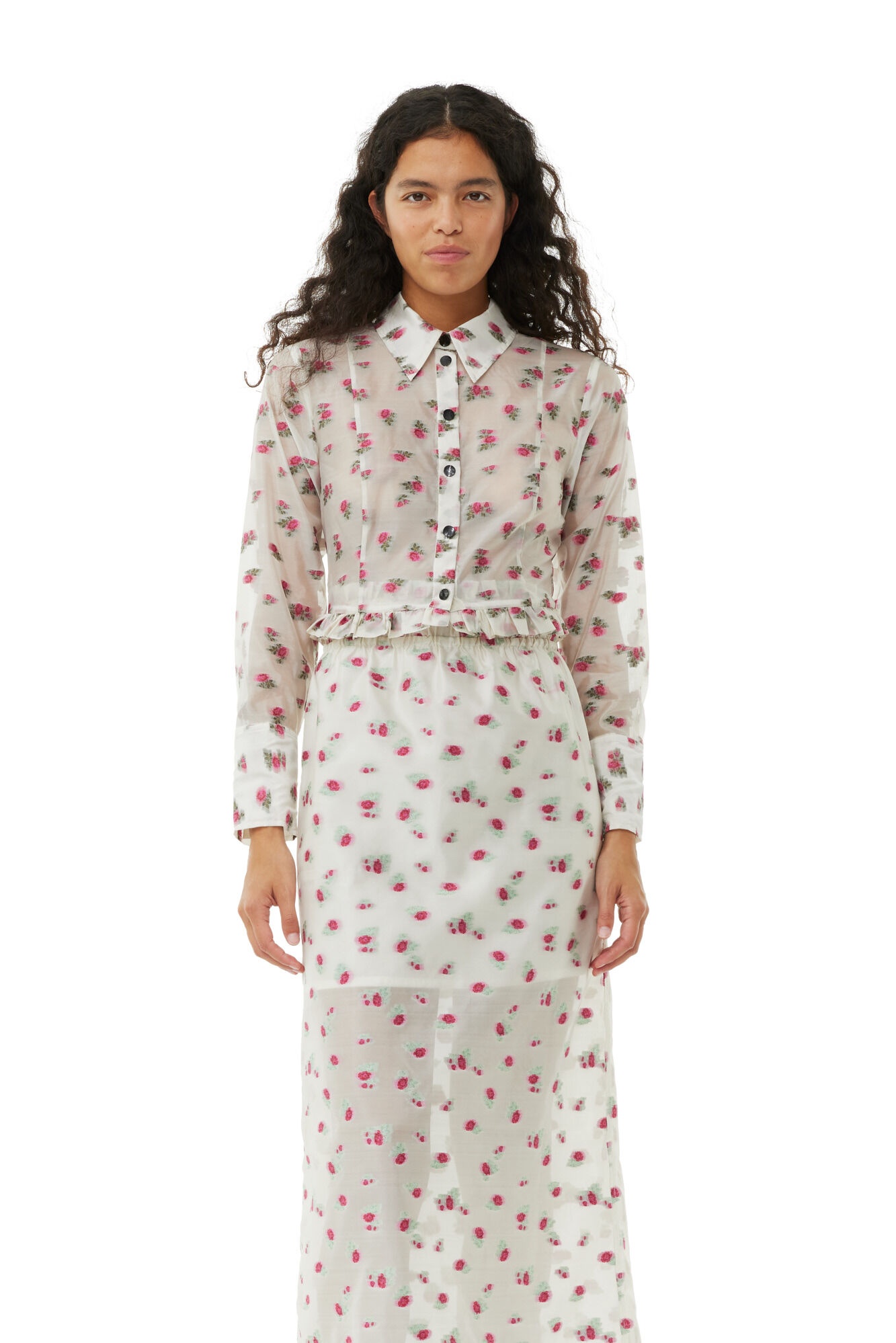 FLORAL ORGANZA JACQUARD LONG ELASTICATED SKIRT - 3