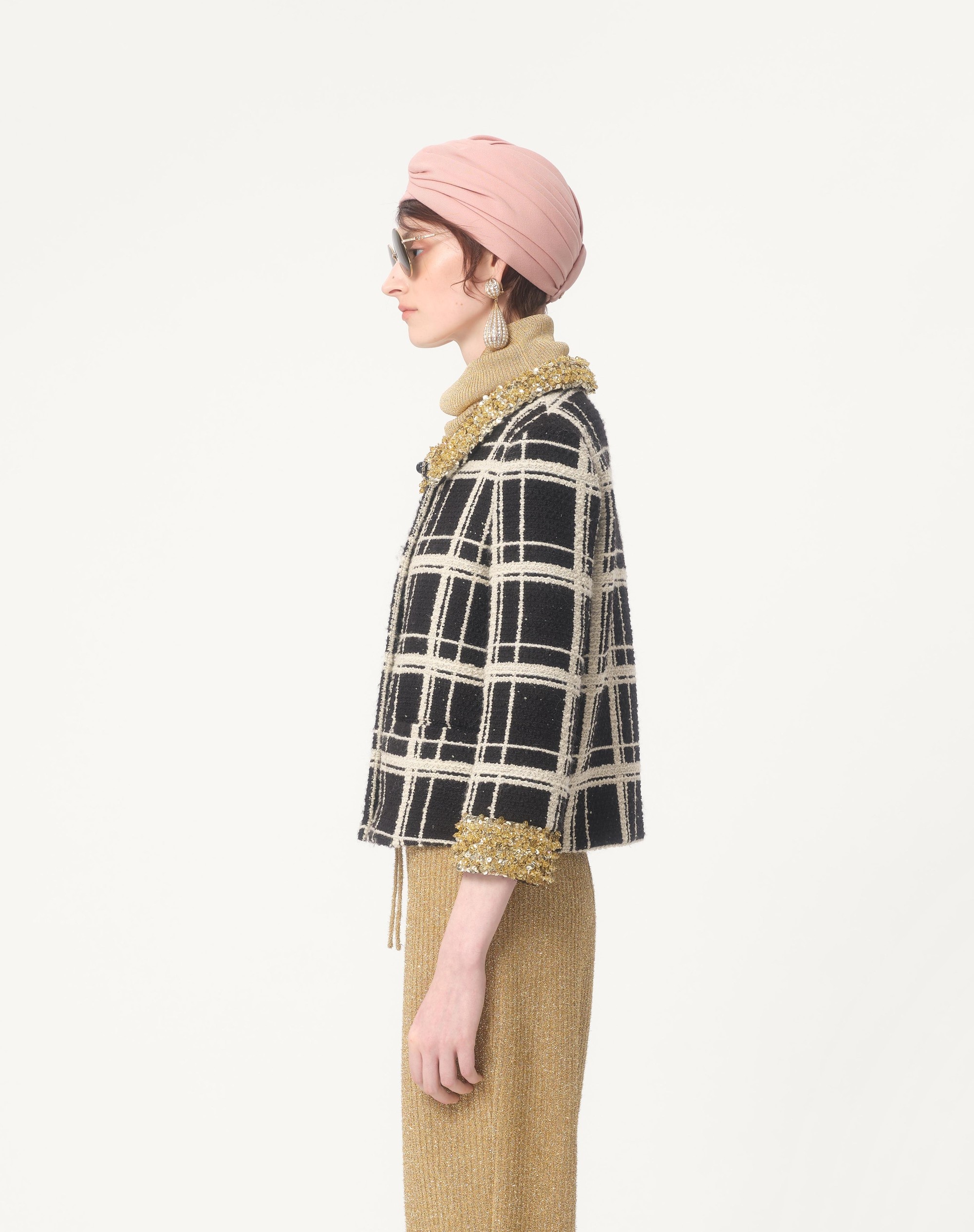 EMBROIDERED MACRO CHECK TWEED JACKET - 7