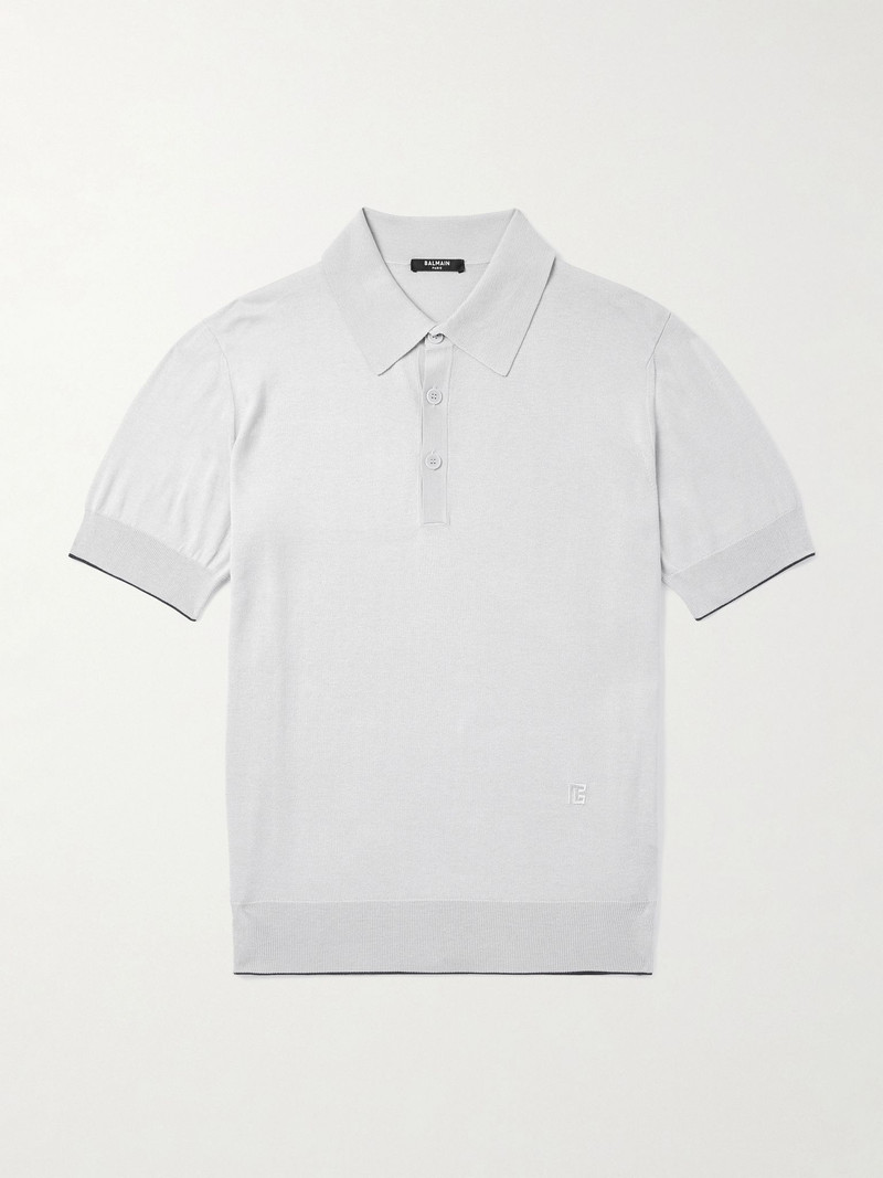 Logo-Embroidered Silk-Blend Polo Shirt Light gray 1