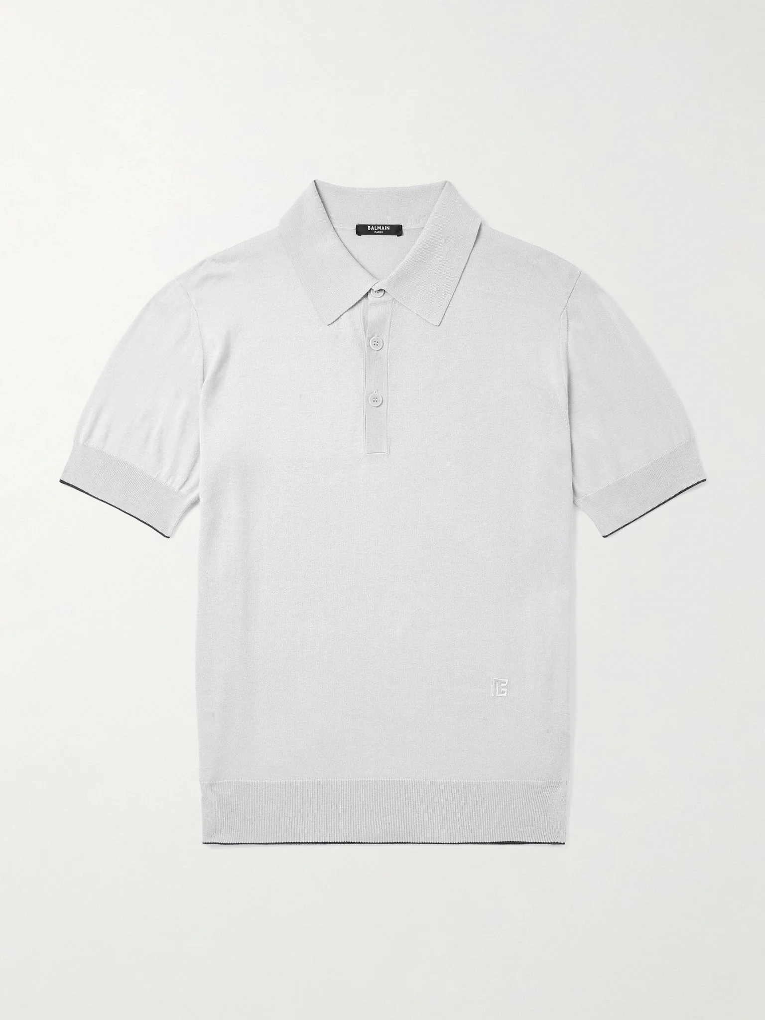 Logo-Embroidered Silk-Blend Polo Shirt Light gray - 1