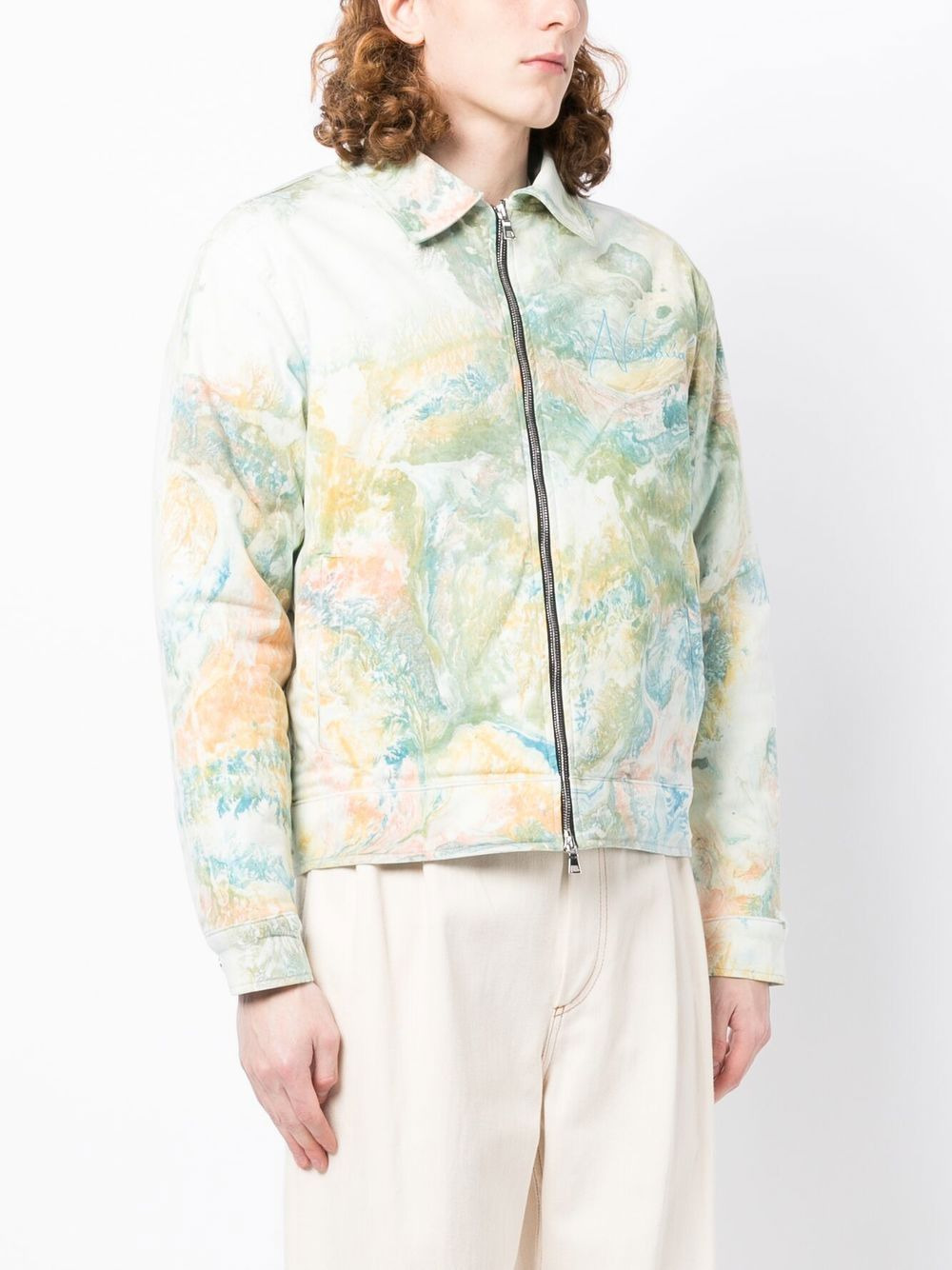 marble-print cotton jacket - 3