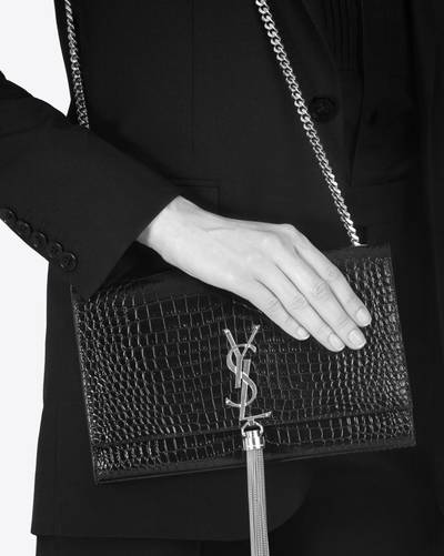 SAINT LAURENT kate medium chain bag with tassel in crocodile-embossed shiny leather outlook