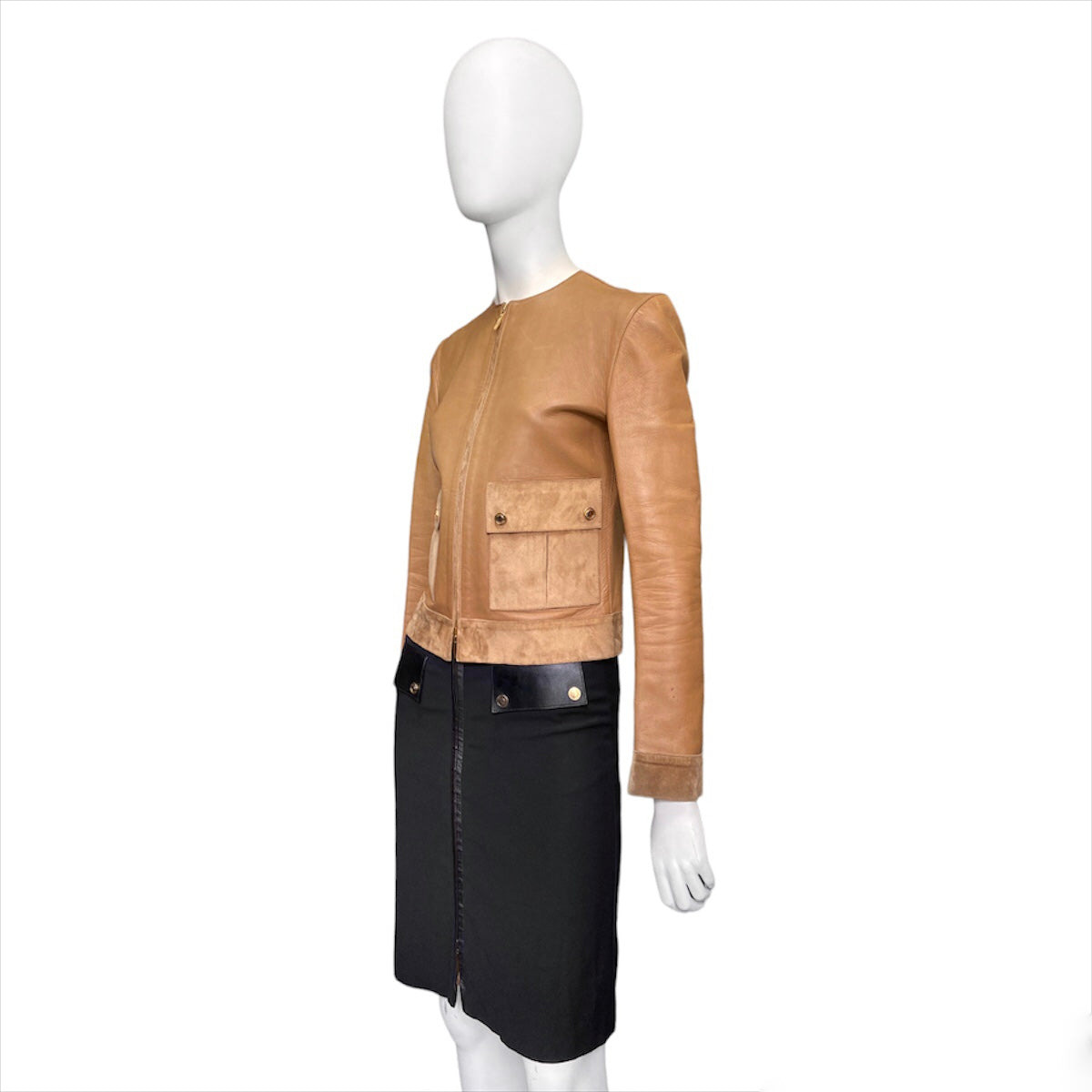 Gucci fall 2001 Tom Ford beige gold zip leather jacket - 4