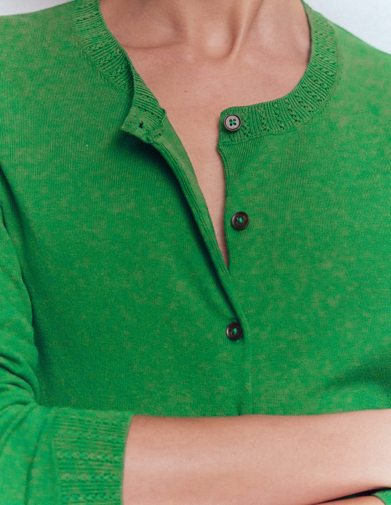 Emilia Cotton Crew Cardigan-Rich Emerald 3