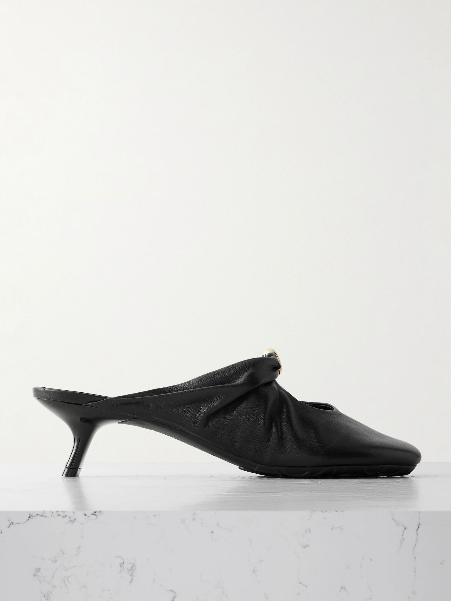 Pebble embellished cutout leather mules Black - 1