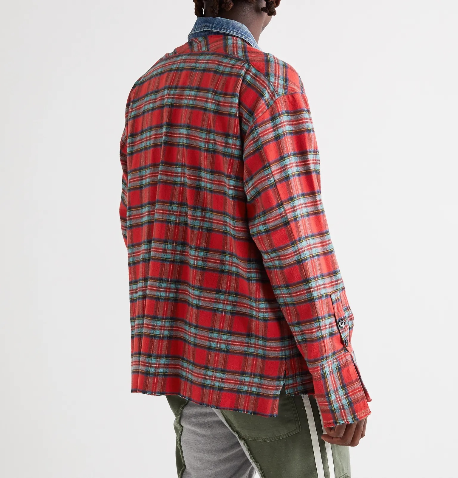 Frayed Denim-Trimmed Checked Cotton-Flannel Shirt - 4