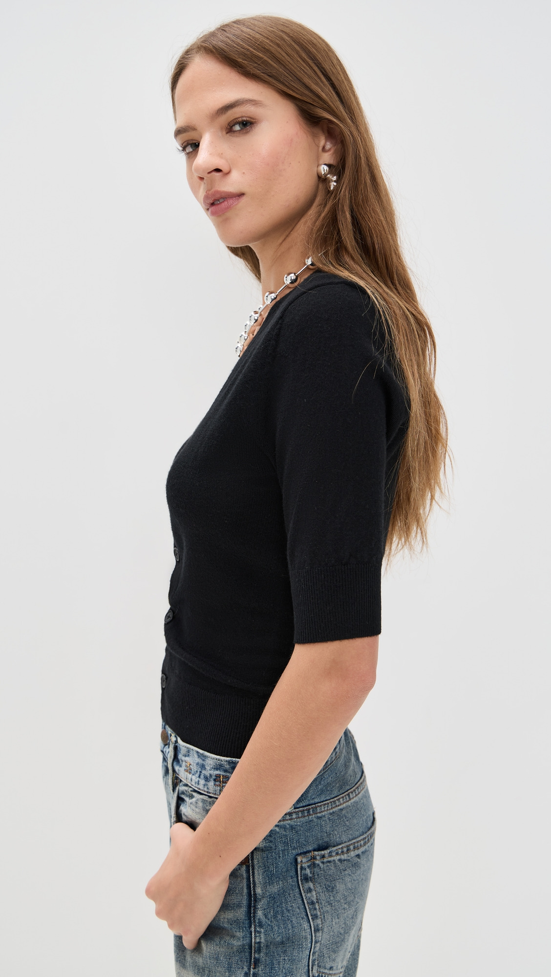 Elbow Sleeve Split Hem Cardigan - 3