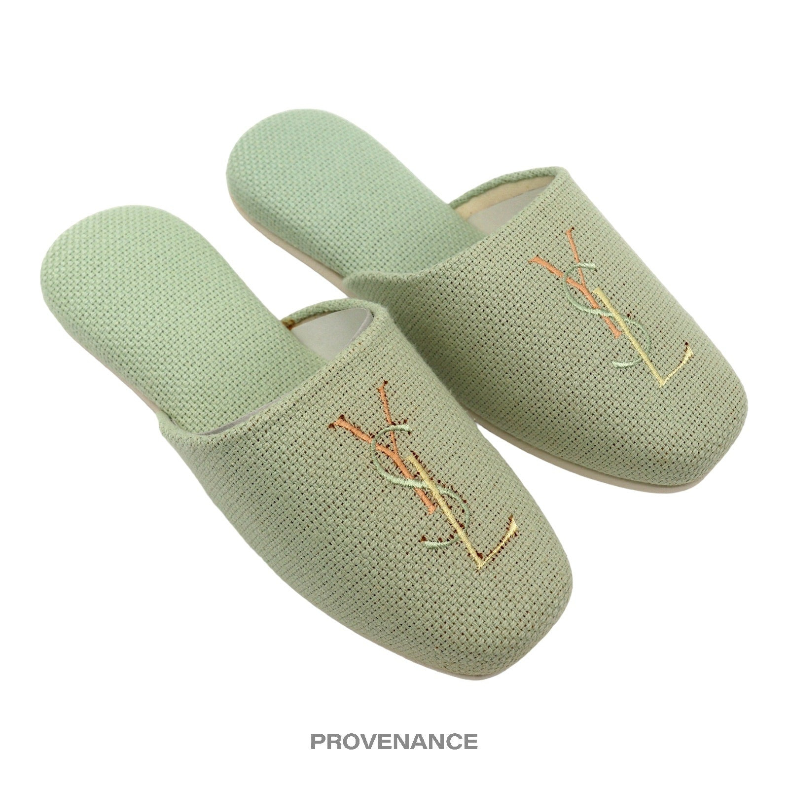 Yves Saint Laurent YSL Logo Slipper - Powder Green Canvas - 3